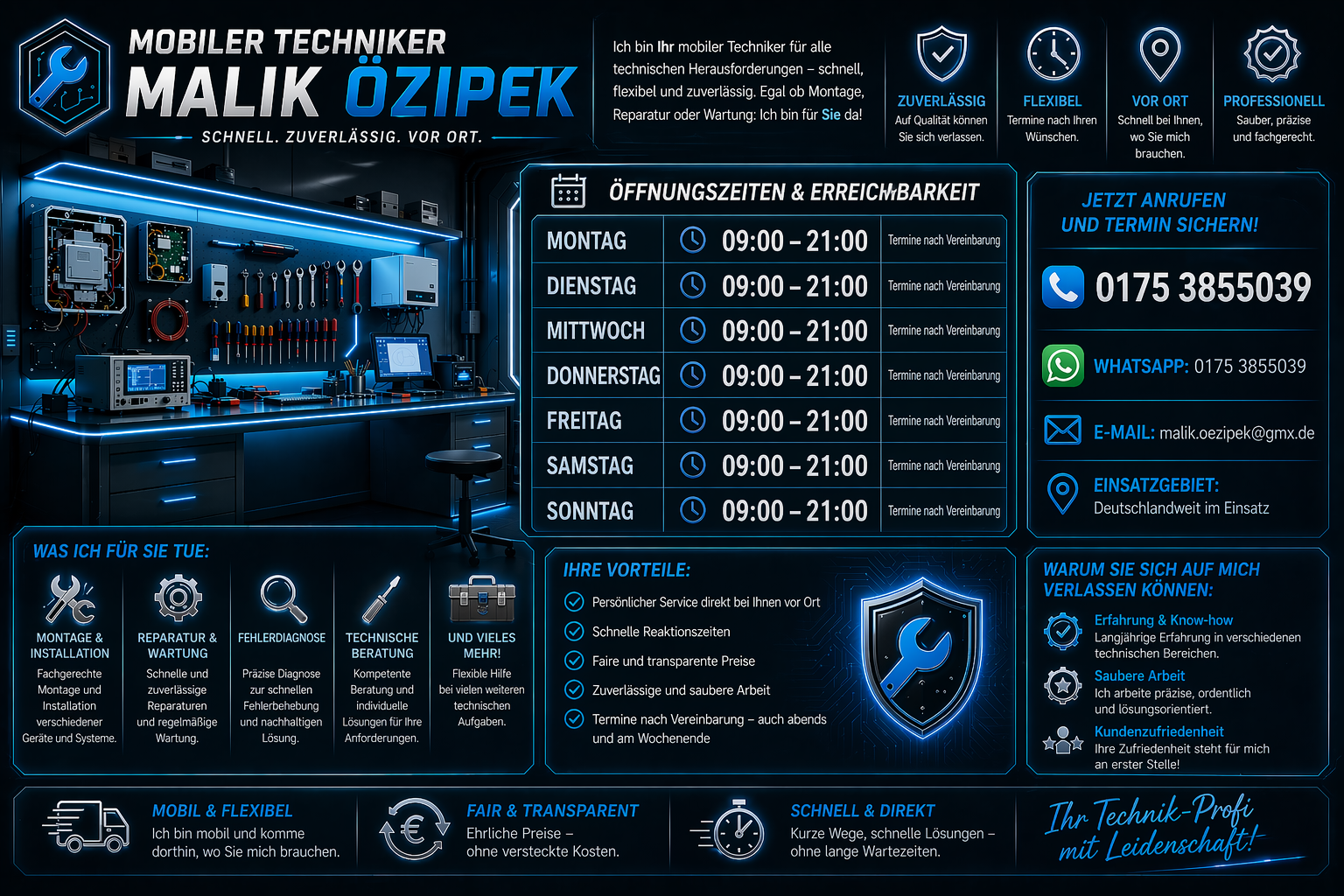 Mobiler Techniker Malik Özipek repariert Haushaltsgeräte schnell und zuverlässig vor Ort in Hessen, der Pfalz und Baden-Württemberg